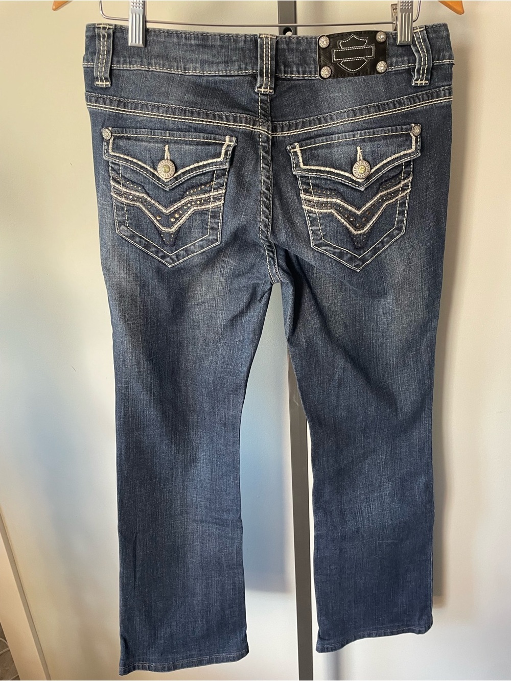 Harley Davidson Bootcut Denim Jeans Mcbling Flap Pocket Bling 2010s Size 6